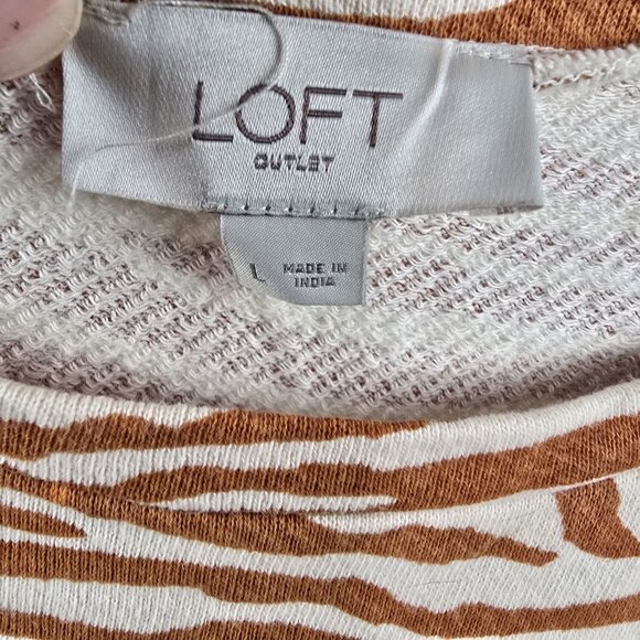 Loft Outlet Womens Long Sleeve Zebra Print Top Brown White Size L Cotton Blend - Picture 3 of 5